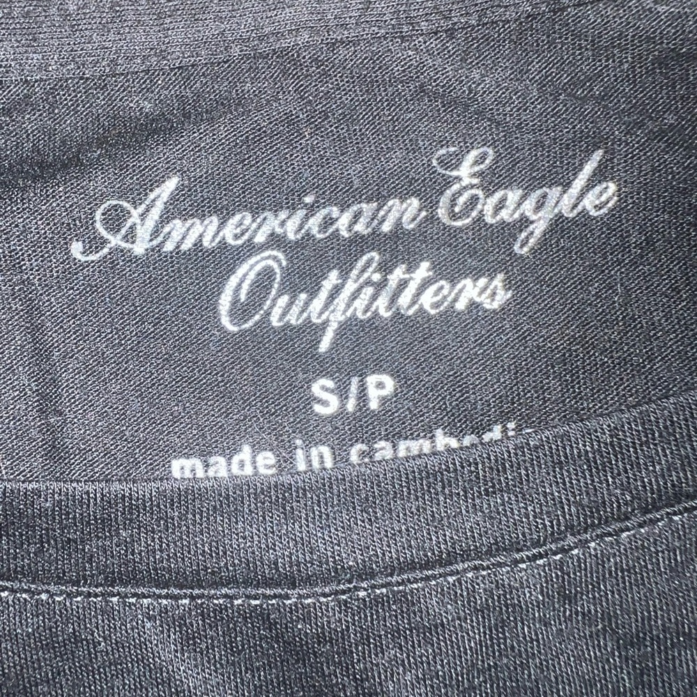 American Eagle Outfitters Black Top with Silver Glitter Sleeves - Picture 2 of 4
